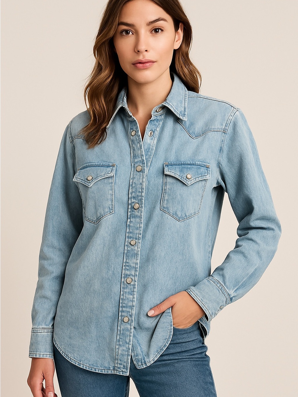 J.Crew Light Blue Denim Western Shirt Jacket women small relaxed fit
